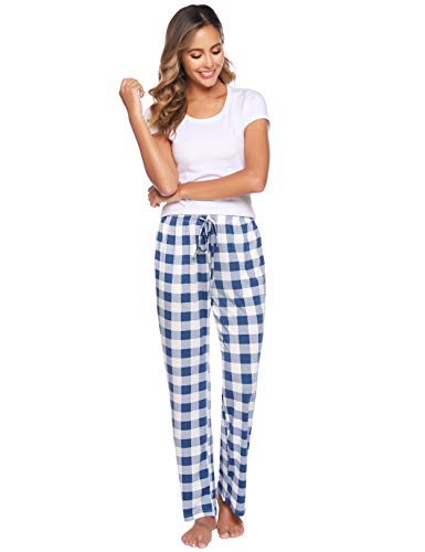 Vlazom Pantalones de Pijama a Cuadros para Mujer, Pantalones Casual de con Bolsillos para Ropa de Dormir S-XXL