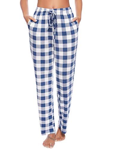 Vlazom Pantalones de Pijama a Cuadros para Mujer, Pantalones Casual de con Bolsillos para Ropa de Dormir S-XXL