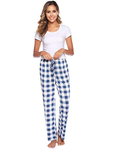 Vlazom Pantalones de Pijama a Cuadros para Mujer, Pantalones Casual de con Bolsillos para Ropa de Dormir S-XXL