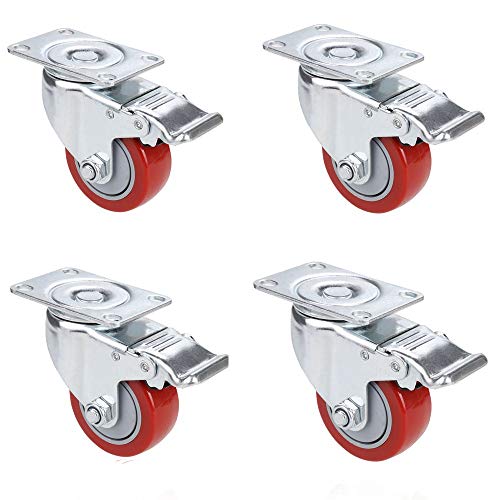 Voluker Set de 4 Ruedas Giratorias con Freno,75mm Ruedas para muebles,Ruedas Pivotantes, Carga de 400 KG,Rojo