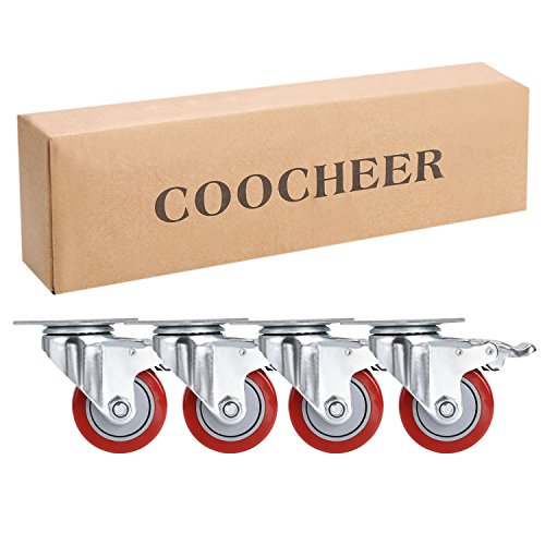 Voluker Set de 4 Ruedas Giratorias con Freno,75mm Ruedas para muebles,Ruedas Pivotantes, Carga de 400 KG,Rojo