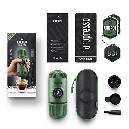 WACACO Nanopresso máquina de café espresso portátil con protectora Nanopresso S-Case adjunto, actualización de la de Minipresso, Cafetera de viaje, Operado manualmente (Nuevos Elementos Musgo Verde)