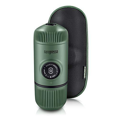 WACACO Nanopresso máquina de café espresso portátil con protectora Nanopresso S-Case adjunto, actualización de la de Minipresso, Cafetera de viaje, Operado manualmente (Nuevos Elementos Musgo Verde)