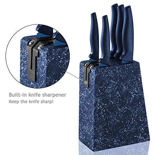 wanbasion 5 Piezas Azul Bloque para Cuchillos de Cocina Profesional Chef, Juego de Cuchillos de Cocina Acero Inoxidable, Set de Cuchillos de Cocina con Soporte Madera con Sacapuntas