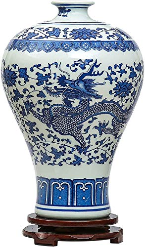 WBMKH Juego de té de la cerámica Dragón Chino floreros, Jing Dezhen florero Azul y Blanco, florero de cerámica de época, Ideal Decoración for el hogar Juego de té