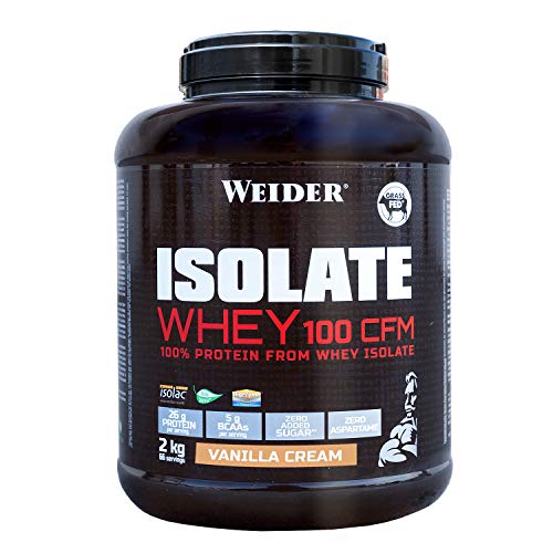 Weider Isolate Whey 100CFM 2000gr Vainilla. 100% aislado de proteina de suero. Cero azúcar, cero aspartamo, con stevia, con dygezime, con BCAA, apto para veganos. Isolac. Para dietas keto.