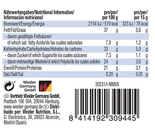 Weider Whey Protein Spread 250 g. Crema de avellana con 22% de proteínas Baja en azúcares Sin aceite de palma y sin gluten.