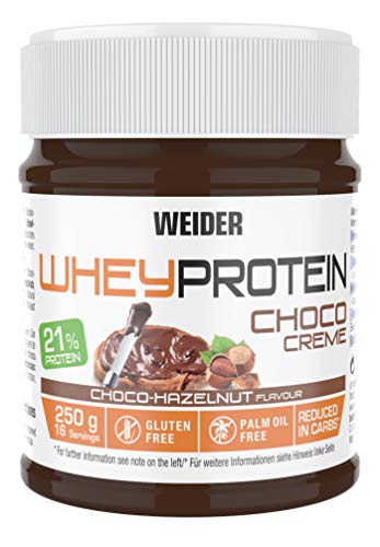 Weider Whey Protein Spread 250 g. Crema de avellana con 22% de proteínas Baja en azúcares Sin aceite de palma y sin gluten.