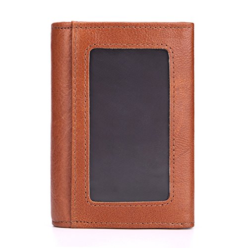 WENQU Carpeta de los Hombres de Constrict Bolsillo de Recogida Bolsa de Piel Cera de petróleo Curt Párrafo el Bolso de Mano (Color : Brown, Size : S)