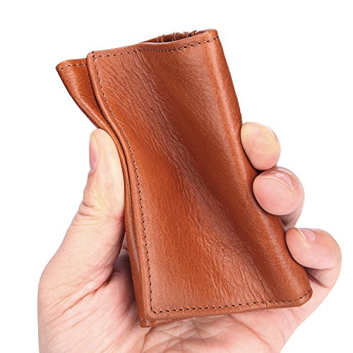 WENQU Carpeta de los Hombres de Constrict Bolsillo de Recogida Bolsa de Piel Cera de petróleo Curt Párrafo el Bolso de Mano (Color : Brown, Size : S)