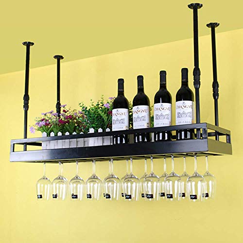 Wine Bar Bastidores Decoración colgante de la copa de vino en rack de techo Estante, hierro montado en la pared estante del vino for el hogar, restaurantes, la cocina o bodega de almacenamiento, 50x35