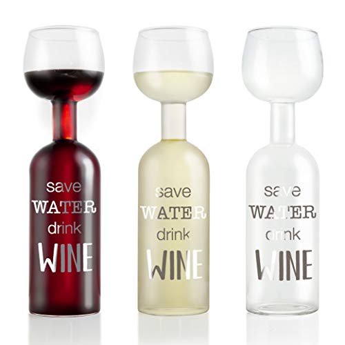 Wine Lovers Botella de Vino de Cristal con Copa Save Water, Drink Wine - Botella de Vino de Cristal XXL con Lema - Botella de Vino Ideal como Idea de Regalo Divertida - Bolas de Limpieza Incluidas