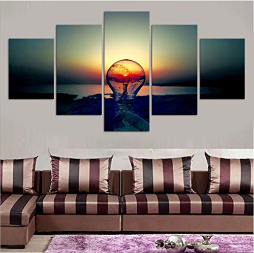 WLHCJJ Micro-Spray Pintura al óleo Pintura Artesanal Pinturas de Hotel Pintura sin Marco 5 Pintura consecutiva Puesta de Sol Bombilla -40x60cmx2_40x80cmx2_40x100cm