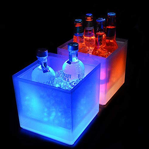 WLKQ Cubitera - Vino Cubo - Cubo Hielo - Cubo Cuadrado de Doble Capa con luz LED para Hielo - para Fiestas, Bares, champán, Cerveza, Vino, Bebidas As Show 3.5L