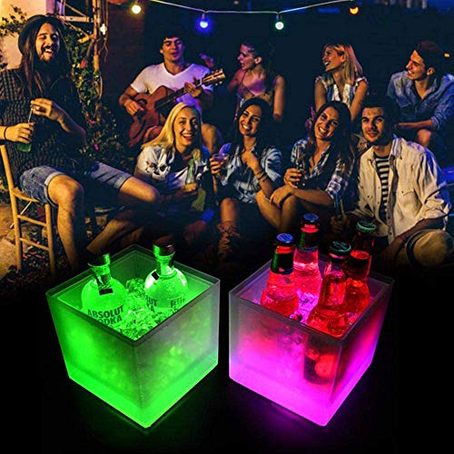 WLKQ Cubitera - Vino Cubo - Cubo Hielo - Cubo Cuadrado de Doble Capa con luz LED para Hielo - para Fiestas, Bares, champán, Cerveza, Vino, Bebidas As Show 3.5L