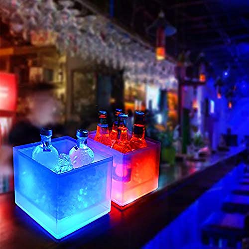 WLKQ Cubitera - Vino Cubo - Cubo Hielo - Cubo Cuadrado de Doble Capa con luz LED para Hielo - para Fiestas, Bares, champán, Cerveza, Vino, Bebidas As Show 3.5L