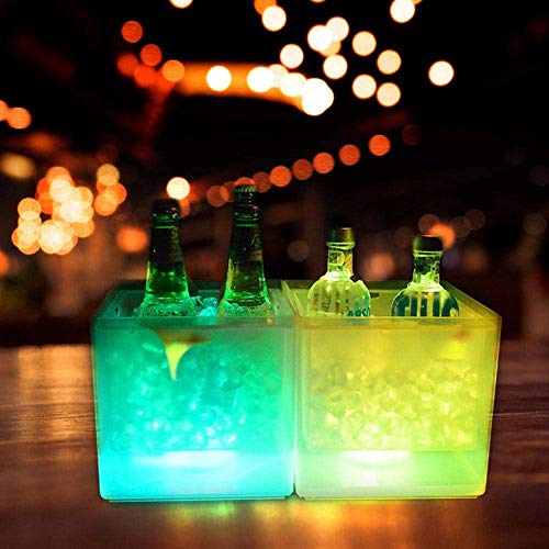 WLKQ Cubitera - Vino Cubo - Cubo Hielo - Cubo Cuadrado de Doble Capa con luz LED para Hielo - para Fiestas, Bares, champán, Cerveza, Vino, Bebidas As Show 3.5L