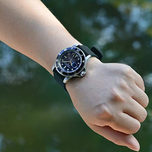 WOCCI 20mm Silicona Correa Reloj Hombre Mujer con Hebilla de Negro, Pulsera de Repuesto Negro