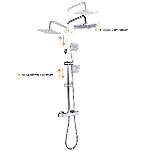 WOOHSE Columna de Ducha Termostático Adjustable Griferias Hidrosanitarias Termostaticas Conjunto de Ducha con Cabezal Efecto Iluvia Sistema de Ducha Cromado