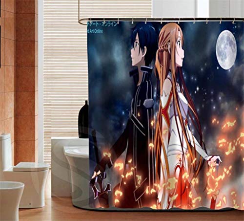 WOONN Sword Art Online, Cortina de Ducha Personalizada a Prueba de Agua,Cortinas Decorativas para Baño,Chocolate