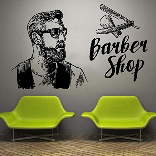 wopiaol Pegatinas de Pared Animadora Decoración del hogar Barbero Hombres Herramientas de Corte de Pelo Cabello Cool Barber Hipster 57X91Cm