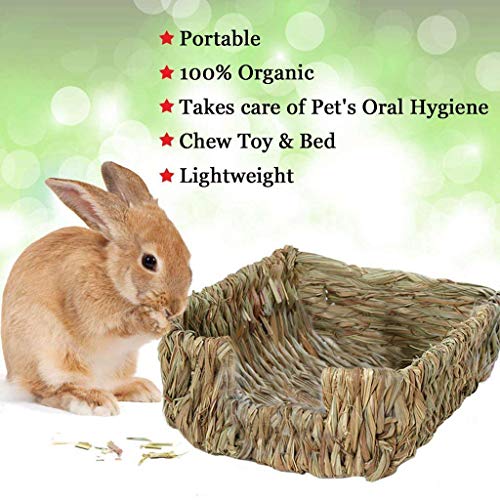 WOVELOT Cama De Hierba Portátil-Hecho A Mano con Pasto Natural Proporciona Protección para Las Patas&La Relajación Segura&Cómodo para Conejos,Chinchillas,Cobayas&Otros Animales Peque？os