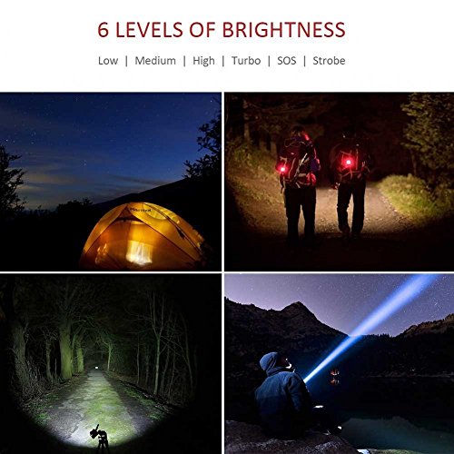 WOWTAC A1 linterna; Práctico y gran luminosidad, 550 lúmenes CREE LED blanca fría, IPX7 resistente al agua, 5 configuraciones Low/Mid/High/trubo/Strobo para acampadas, senderismo, ciclismo y Not casos