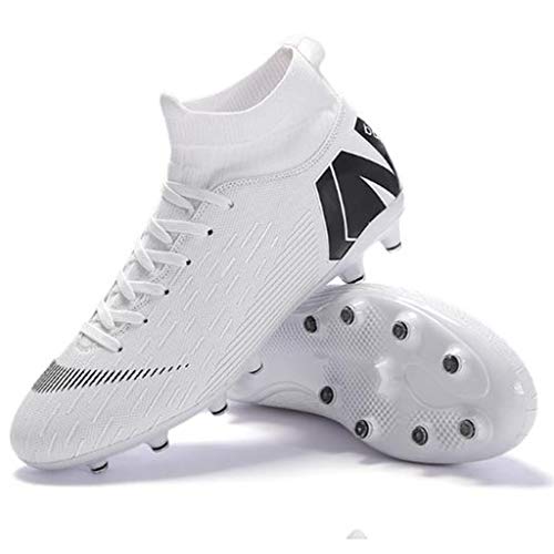 WQLESO Hombre del fútbol de Zapatos Transpirables fútbol de los Muchachos Formadores Grapas del fútbol Profesional Botas,White AG-40