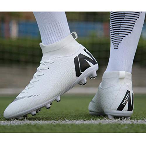 WQLESO Hombre del fútbol de Zapatos Transpirables fútbol de los Muchachos Formadores Grapas del fútbol Profesional Botas,White AG-40