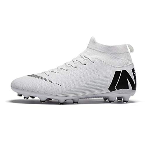 WQLESO Hombre del fútbol de Zapatos Transpirables fútbol de los Muchachos Formadores Grapas del fútbol Profesional Botas,White AG-40