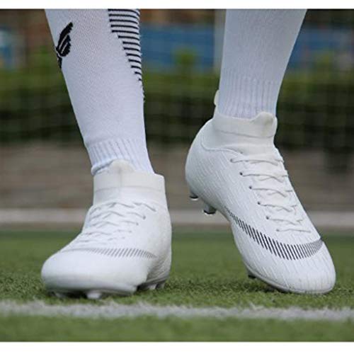 WQLESO Hombre del fútbol de Zapatos Transpirables fútbol de los Muchachos Formadores Grapas del fútbol Profesional Botas,White AG-40