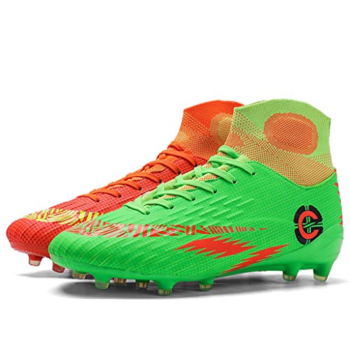 WQLESO para Hombre de fútbol Infantil de fútbol Zapatos del césped de Dos Colores Zapatillas de Deporte de Las Zapatillas de Deporte Grapas al Aire Libre Adultos Botas,Green Orange AG-40