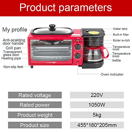 WZYJ Hogar Multi-Función 4L 1050W Desayuno automático Mini Horno eléctrico tostadora del Pan sartén Incorporado en el café Tortilla