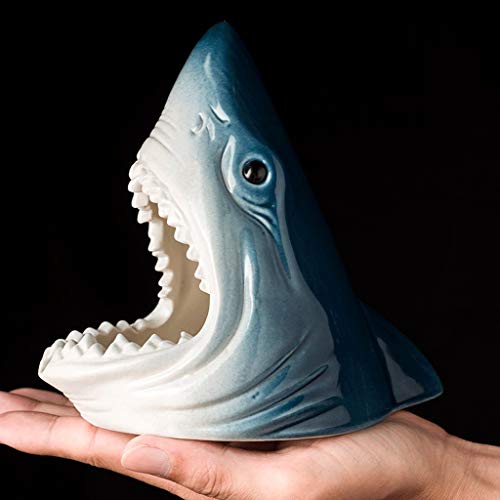 xiix Cenicero Regalos de cerámica Creativa Cenicero Cenicero Animal tiburón a Prueba de Viento Cenicero Personalizada y pequeños Adornos Populares al Aire Libre (Color : Blue)