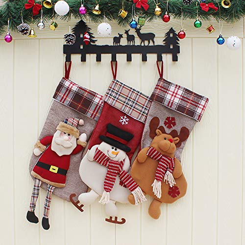 XONOR Calcetín de Navidad, tamaño Grande, 3 Piezas, 45,7 cm, diseño de Papá Noel, Reno, Chimenea Calcetines, Felpa 3D, para Decoraciones de Navidad, Suministros de Fiesta