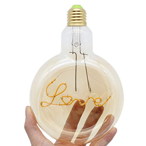 Xuba - Bombilla LED redonda (E27, 220 V), diseño retro con texto "Love"