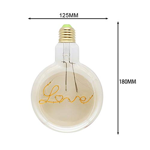 Xuba - Bombilla LED redonda (E27, 220 V), diseño retro con texto "Love"