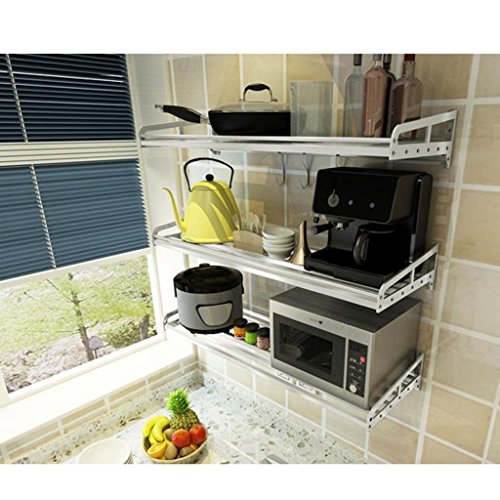 Xuping Cocina Microondas Horno Racks Montado en la Pared con Gancho 1 Capa Estante Rack de Almacenamiento Antideslizante 304 Estantes de Acero Inoxidable (tamaño: 60 cm, 80 cm, 100 cm, 120 cm)