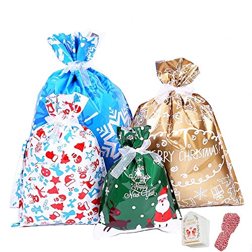 YAAVAAW 30Pz Bolsas de Regalos Navideños Grandes(con cintas y 50 etiquetas),Envoltura de Regalos Bolsas para Regalos Navidad Bolsas Suministros de fiesta de Navidad,Bolsas de regalo de Año Nuevo