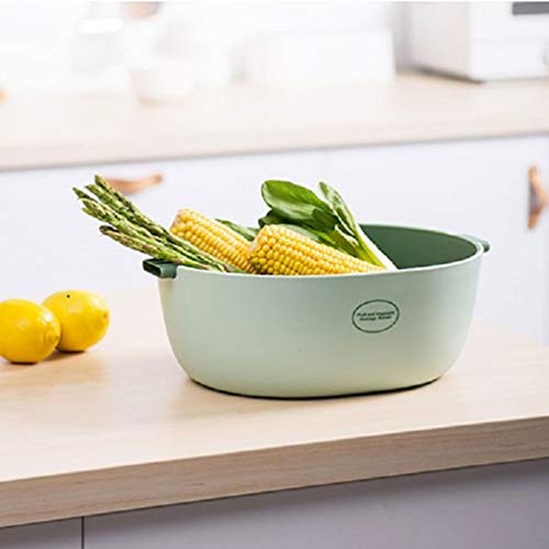 Yarnow Colador de Cocina Cuenco de Colador de Plástico Cesta de Lavado de Verduras Cuenco de Colador con Drenaje Automático para Uso Doméstico (Verde Claro)