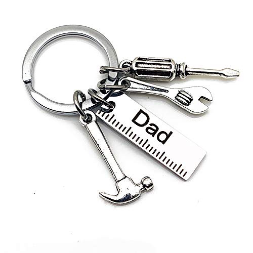 YEH-KC Llavero Papá,Regalo para Papá con Palabras Significativas,Lavero Personalizado con Martillo, Llave, Destornillador, Día del Padre y Cumpleaños del Padre(Plata)