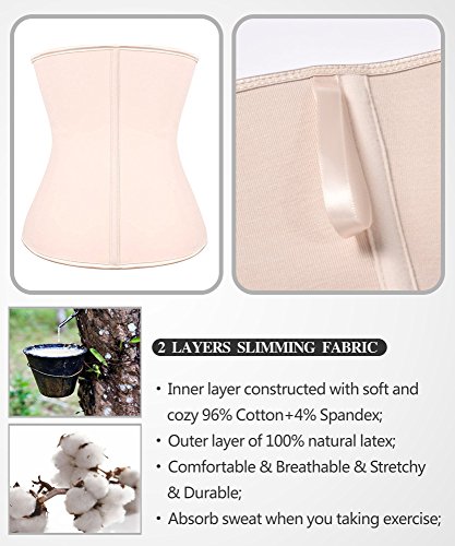 YIANNA Faja Reductora Mujer Colombiana Largo Torso Latex Waist Trainer Fajas Reductoras Adelgazantes Abdomen Postparto Beige con 9 Huesos Acero, 110288 Size L