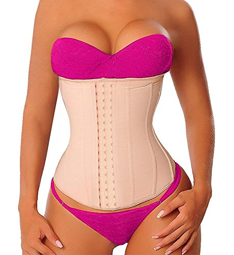 YIANNA Faja Reductora Mujer Colombiana Largo Torso Latex Waist Trainer Fajas Reductoras Adelgazantes Abdomen Postparto Beige con 9 Huesos Acero, 110288 Size L