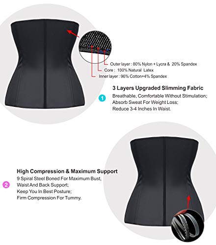 YIANNA Mujer Fajas Reductoras Corsé Waist Trainer Corset Reductor Adelgazante Bustiers de Cinturón Formación Negro,UK-YA- U37G-Black-6XL