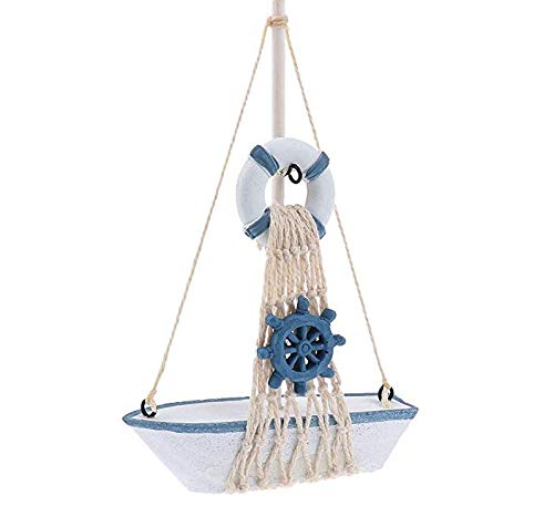 YiGo 1pc Mini Velero Barco de Madera con la Red de Pesca de Agua Ornamentales decoración del hogar