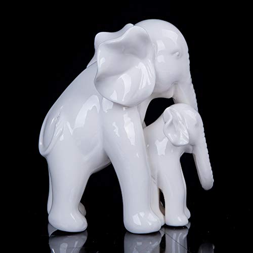 YIYINGSI Escultura de estatua pequeña escultura de jade blanca, porcelana de elefante, madre e hijo, cerámica, artesanía, accesorio para el día de la madre y la cultura del hogar