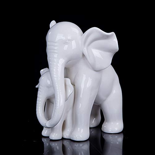 YIYINGSI Escultura de estatua pequeña escultura de jade blanca, porcelana de elefante, madre e hijo, cerámica, artesanía, accesorio para el día de la madre y la cultura del hogar