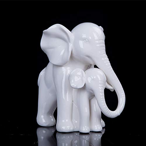 YIYINGSI Escultura de estatua pequeña escultura de jade blanca, porcelana de elefante, madre e hijo, cerámica, artesanía, accesorio para el día de la madre y la cultura del hogar