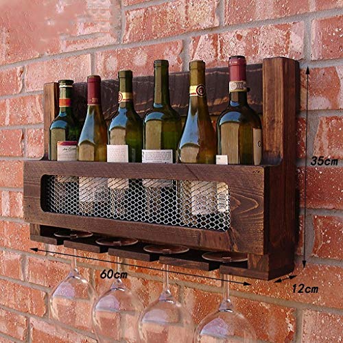 YLCJ Estantes para Vino Barra de Estante para Vino de Madera Maciza Estante para Colgar en la Pared portavasos de Vidrio Alto Estante para Botellas Enfriador de Vino Industrial Retro