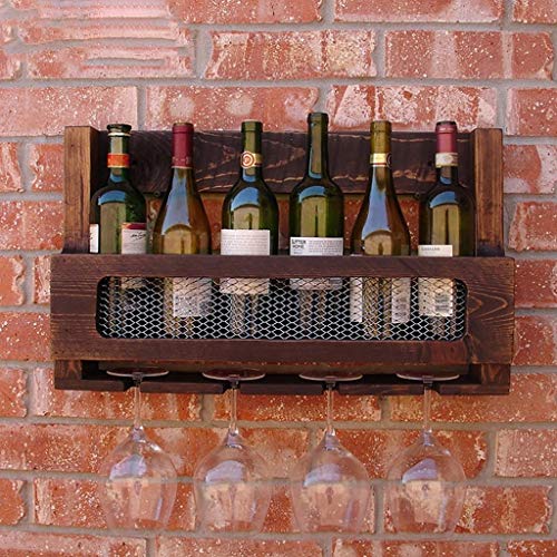 YLCJ Estantes para Vino Barra de Estante para Vino de Madera Maciza Estante para Colgar en la Pared portavasos de Vidrio Alto Estante para Botellas Enfriador de Vino Industrial Retro